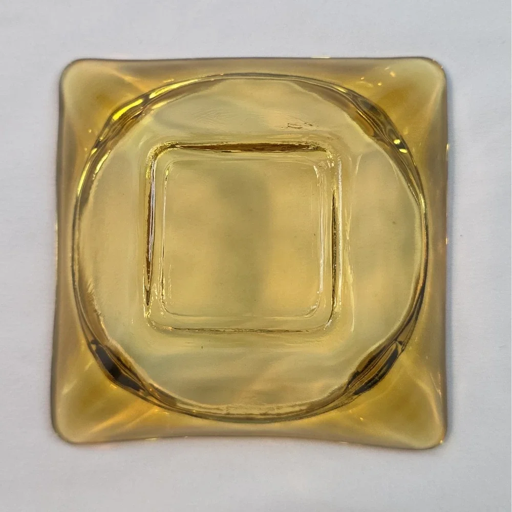 Vintage Amber Glass Ashtray Square 3.25 x 3.25 Inch Art Deco